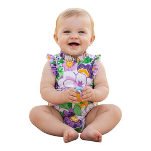 Janie and Jack Baby Girl Floral Ruffle One-Piece Swimsuit NWT UPF 50+ Rare Sold